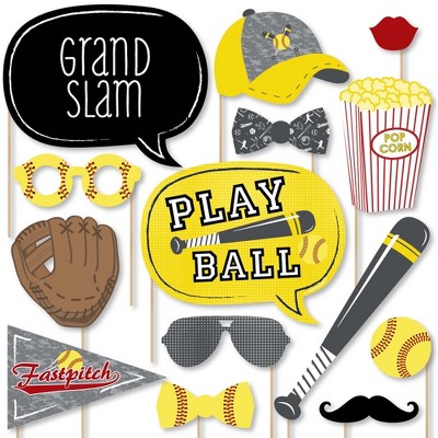 Big Dot of Happiness Grand Slam - Fastpitch Softball - Birthday Party or Baby Shower Photo Booth Props Kit - 20 Count