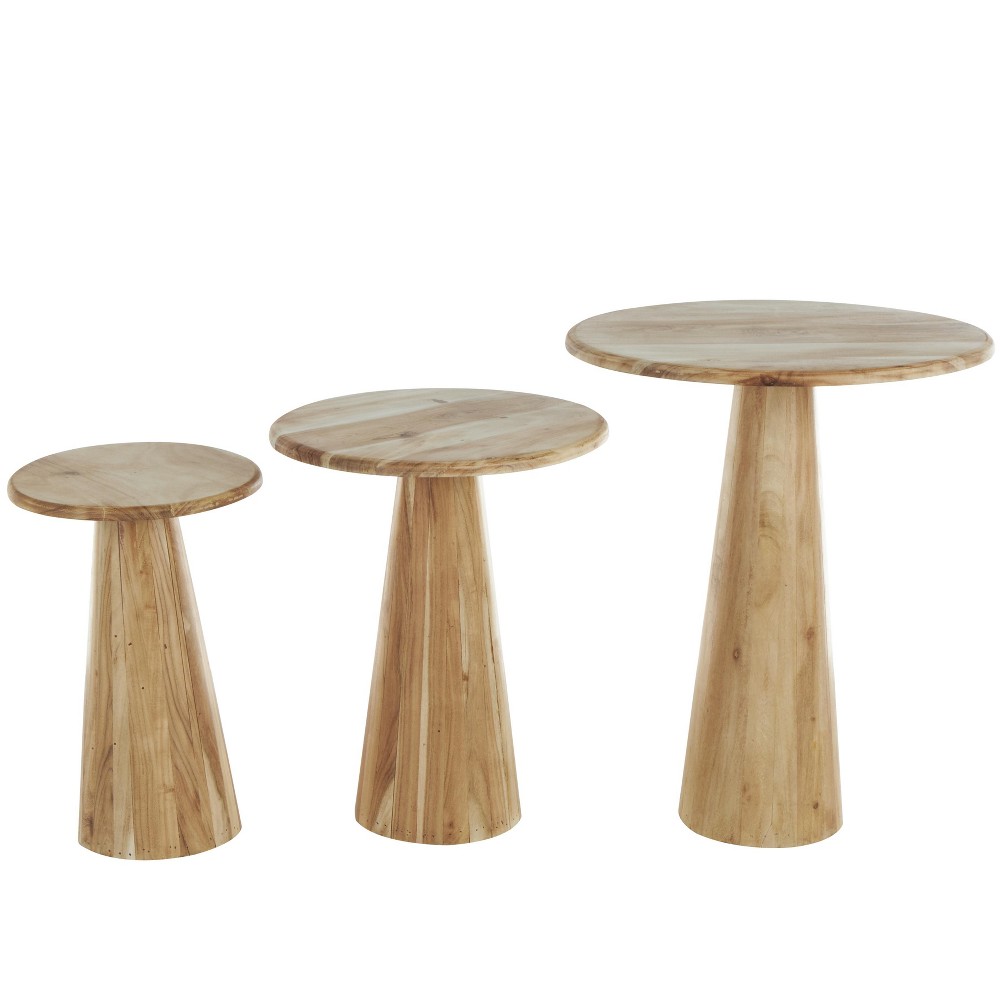 Wood Side End Accent Table with Natural Wood Grains Set of 3 Light Brown - Olivia & May