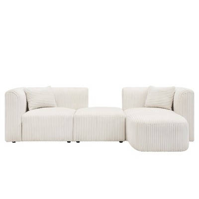TiramisuBest Luxury 4-Seater Curved Corduroy Sectional Sofa, Modern Minimalist Modular Couch for Living Room,Beige