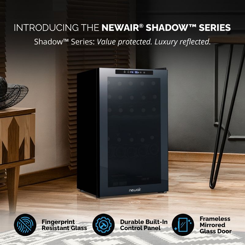 Newair Shadow Series Wine Cooler Refrigerator 33 Bottle Dual Temperature Zones, Freestanding Mirrored Wine Fridge with Double-Layer Tempered Glass, 2 of 17