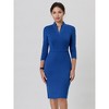 Hobemty Women's Business Stand Collar Zipper Neck 3/4 Sleeve Pencil Dresses - image 2 of 4