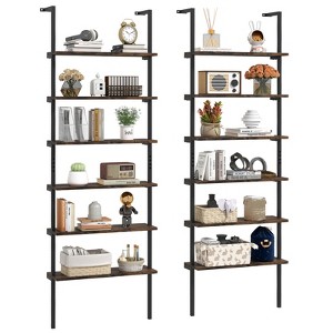 Tangkula 2 PCS 6-tier Ladder Shelf 72 Inches Industrial Wall Mounted Bookshelf - 1 of 4