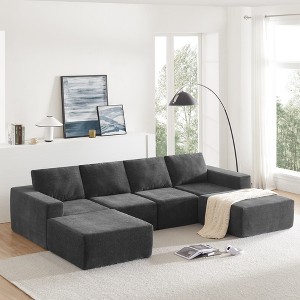 Whisen Modular U-shaped Sectional Sofa with Ottomans, Luxury Cloud Chenille Floor Couch with Deep Seat - 1 of 4