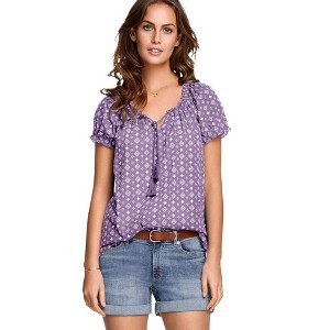 ellos Plus Size Ruffle Trim Peasant Blouse - 1 of 4