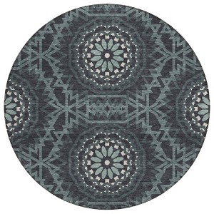 Charcoal Gray And Ivory Floral Medallion Washable Indoor Outdoor Area Rug - 1 of 4