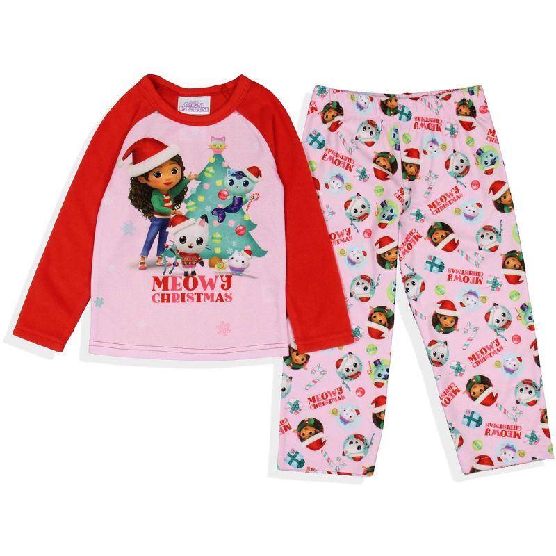 Gabby's Dollhouse Toddler Girls' Meowy Christmas Show Sleep Pajama Set Pink, 1 of 7