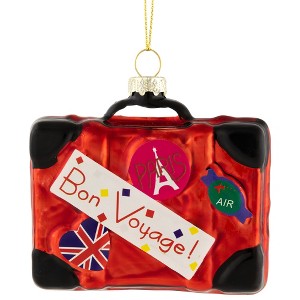 Northlight 3.25" Shiny Red Bon Voyage Travel Suitcase Glass Christmas Hanging Ornament - 1 of 4