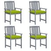 vidaXL Solid Acacia Wood Outdoor Patio Chairs with Comfortable Cushions in Bright Green, Farmhouse Style with Gray Wash Finish - Set of 4 - 2 of 4