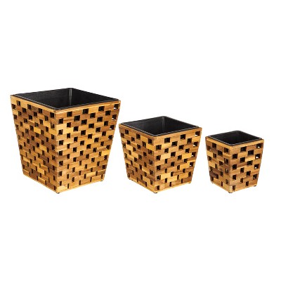 Evergreen Recycled Wood Woven Planter Set of 3