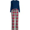 Lands' End Women's Pajama Set Knit Long Sleeve T-Shirt and Flannel Pants - 3 of 3