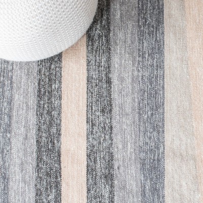 Handwoven Gray Stripe Wool-Cotton Blend Rug 8' x 10'