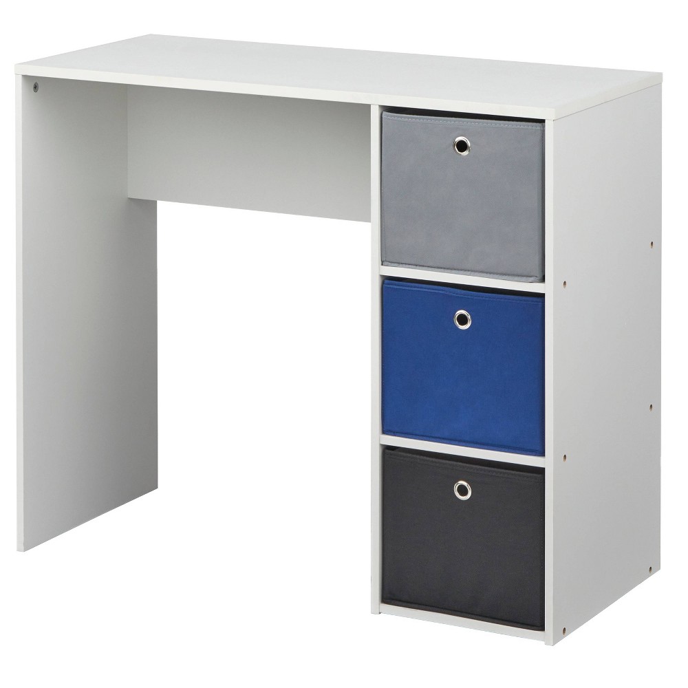 Photos - Office Desk Student Writing Desk with 3 Fabric Bins White/Blue - Buylateral: MDF, Spac