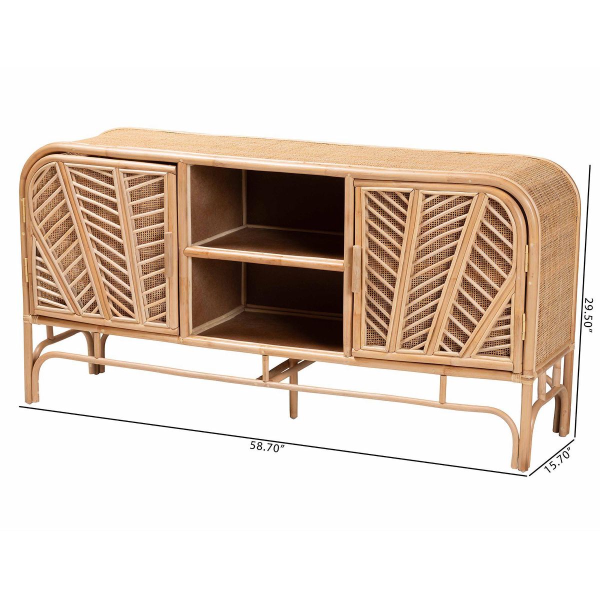 bali & pari Carabella Natural Rattan 2 Door Storage Cabinet Natural: Fixed Shelves, No Assembly Required - thumbnail 10