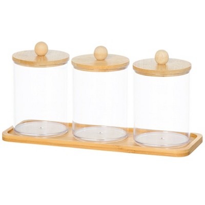 The Lakeside Collection Bathroom Coutertop Clear Canisters with Bamboo Tray