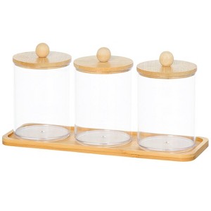 The Lakeside Collection Bathroom Coutertop Clear Canisters with Bamboo Tray - 1 of 2