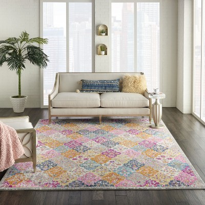 Floral Bliss Blue and Pink 8' x 10' Easy-Care Synthetic Area Rug