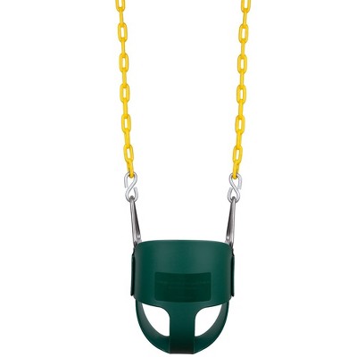 Green High Back Toddler Bucket Swing with Coated Chains
