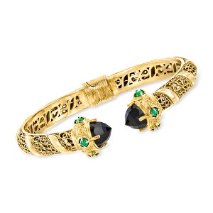 Ross-Simons Black Agate Cuff Bracelet With Green Chalcedony in 18kt Gold Over Sterling - 1 of 4