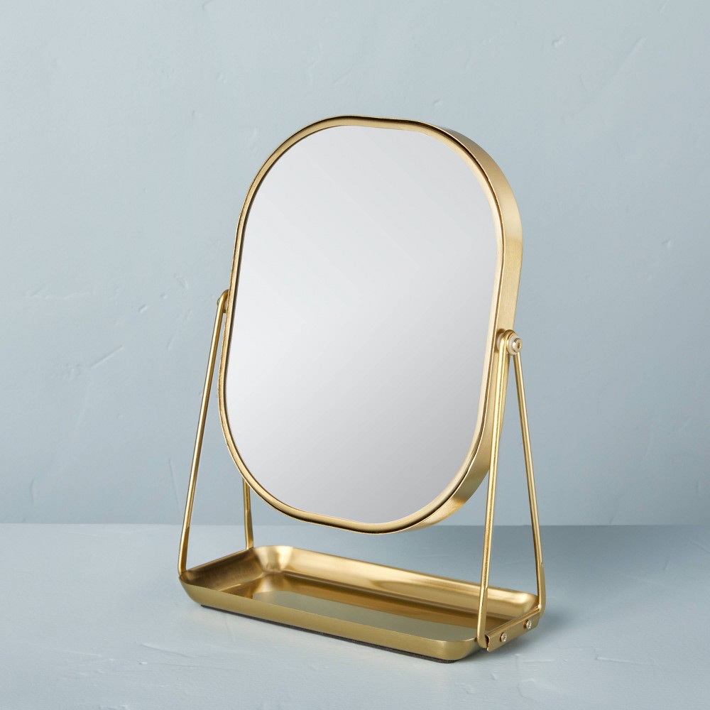 Photos - Makeup Brush / Sponge Brass Vanity Flip Mirror with Tray - Hearth & Hand™ with Magnolia