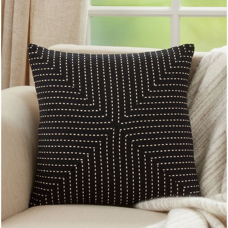 18&#34;x18&#34; Stitched Patchwork Design Square Pillow Cover Black - Saro Lifestyle, 5 of 7