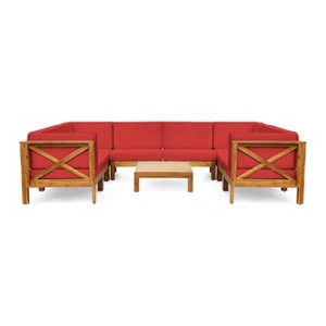 Christopher Knight Home Brava Outdoor Acacia Wood 8 Seater Sectional Sofa Chat Set with Cushions - 1 of 4