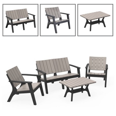 Enzo 4-Piece Black and Gray Polypropylene Patio Sofa Set