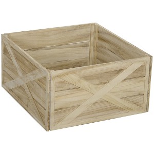 Aghana Digitals 28" Farmhouse Paulownia Wood Christmas Tree Collar - Distressed X-Shaped Design, - 1 of 4