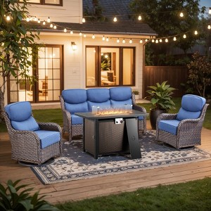 Gymojoy 4 Pieces/5 Pieces Outdoor Fire Pit Table w/ Patio 6in Sofa Swivel Glider Chairs Table Set - 1 of 4