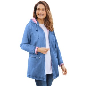 Woman Within Plus Size Flannel-Lined Denim Jacket - 1 of 4