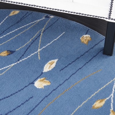 Light Blue Floral Round Synthetic Area Rug 5'3"