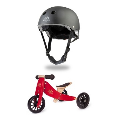 Kinderfeets Children's Riding Toy Bundle with Black Adjustable Sport Toddler/Kids Bike Helmet and Tiny Tot PLUS 2-in-1 Balance Bike and Tricycle, Red