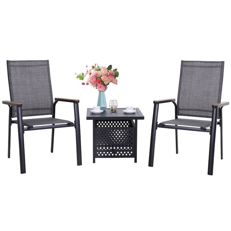 3pc Patio Dining Set with Small Square Table with Umbrella Hole &#38; Lightweight Sling Chairs - Captiva Designs, 2 of 12