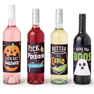 Big Dot of Happiness Here for the Boos Wine Labels, Ghost Halloween Party Decorations for Women & Men, Halloween Wine Bottle Label Stickers - Set of 4 - 1 of 4