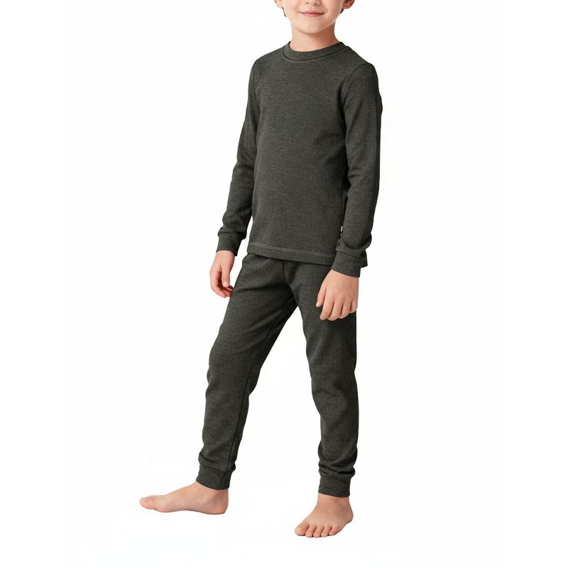 City Threads Boys Infant Soft & Cozy Thermal Long Johns 2-Piece Set - Warm Base Layer & Loungewear, Black w/ Baby Blue Stitch, 3-6 Months