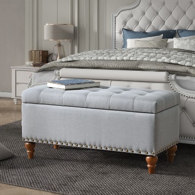 VYNXARIA Ottoman storage bench, recessed support hinge top easy to open, rivet trim around, bedroom, entrance, living room