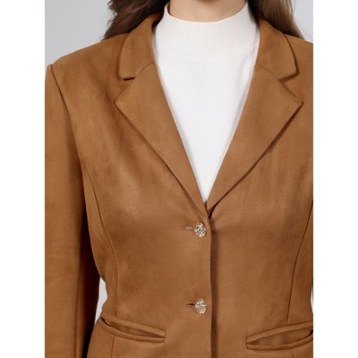 INSPIRE CHIC Women's Long Sleeve Notched Lapel Business Casual Faux Suede Blazer with Pockets XX-Large Brown — фото 4
