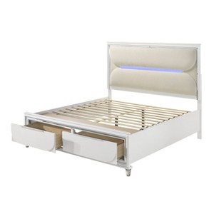 79.65" Eastern King Bed Tarian Bed White Boucle Pearl White Finish - Acme Furniture: LED Light Headboard, Storage Footboard, Acrylic Upholstery - 1 of 4