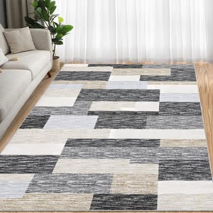 Machine Washable 5 x 7 Geometric Patchwork Accent Carpet with Non-Slip Backing Low Pile Throw Rug, Foldable Modern Floor Cover for Bedroom - 1 of 4