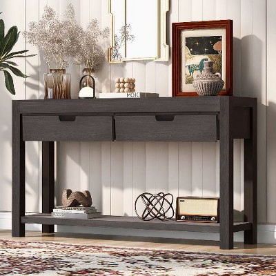 PAGED Wood Console Table with 2 Drawers & Shelf, Entryway Table with Storage, Entryway Sofa Side Table for Living Room