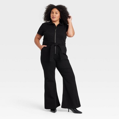 Women's Short Sleeve Denim Jumpsuit - Ava & Viv™