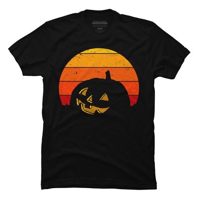Men's Design By Humans Vintage Retro Sunset Halloween Pumpkin I By lemonpepper T-Shirt