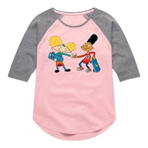 Girls' - Hey Arnold! - Arnold and Gerald Skateboard Shirt Tail Raglan Graphic T-shirt - 1 of 4