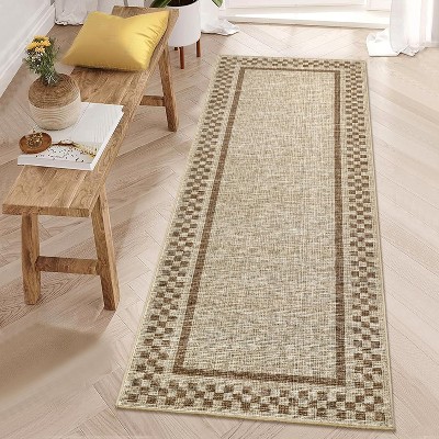 Washable Kitchen Runner Rug, Non-Slip, Soft Modern Low Pile Checkered Hallway Rug for Bedside, Bathroom, Living Room