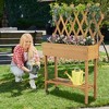 Costway Wood Raised Garden Bed with Trellis Storage Shelf Wheels Liner Drainage Holes - 4 of 4