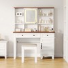 Farmhouse Vanity Desk with Mirror, LED Lights and Charging Station, Makeup Table With 2 Drawers and Cushioned Stool for Bedroom Dressing Room - 4 of 4