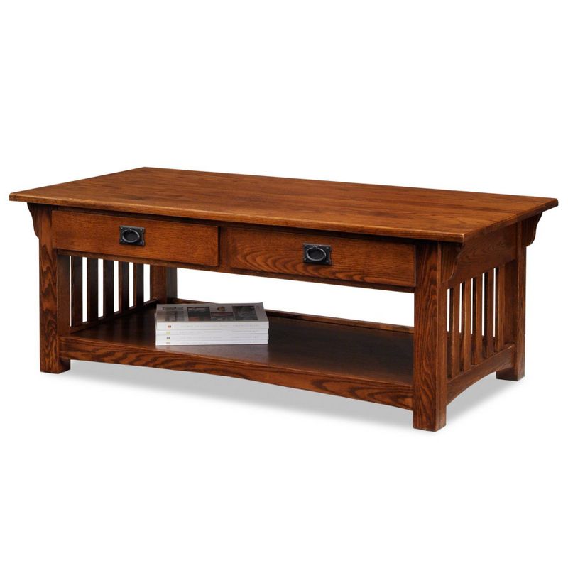 Mission Coffee Table With Drawers And Shelf - Medium Oak - Leick Home, 1 of 12