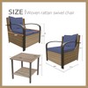 YARDSIGHT 3-Piece Indoor/Outdoor Patio Conversation Set with 2 Armchairs and 1 Wicker Side Table, Wood-Look Metal Tabletop and Olefin Cushions - 2 of 4