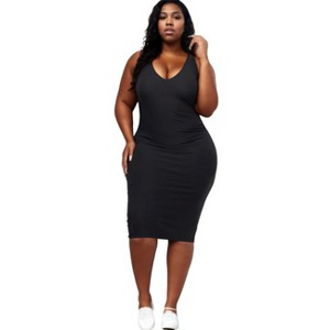 Slickblue Plus Size Sleeveless Ribbed Bodycon Midi Dress, Curve-Hugging Fit, Stretch Jersey, 8 Color Options, Size 1XL-3XL - 1 of 4