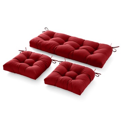 ARTPLAN 3 Pieces Outdoor Chair Cushions Clearance with Ties,44x19x5 Inches,1 Love seat &2 U-Shape Tufted Patio Bench Cushions for Outdoor Furniture