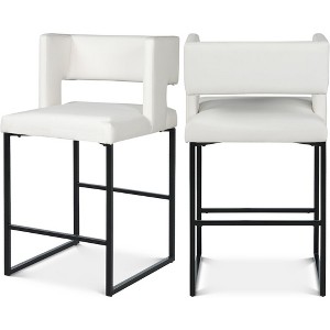 Meridian Furniture,Caleb White Vegan Leather Counter Stool, Set of 2 - 1 of 4